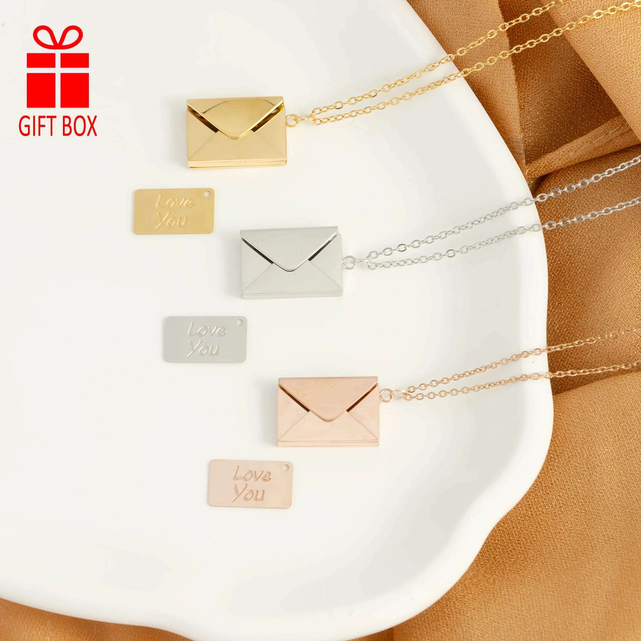 Love Card Envelope Pendant Women's Fashion Valentine's Day Stainless Steel Jewelry Gift Exquisite Gift Box Necklace - KIMLUD