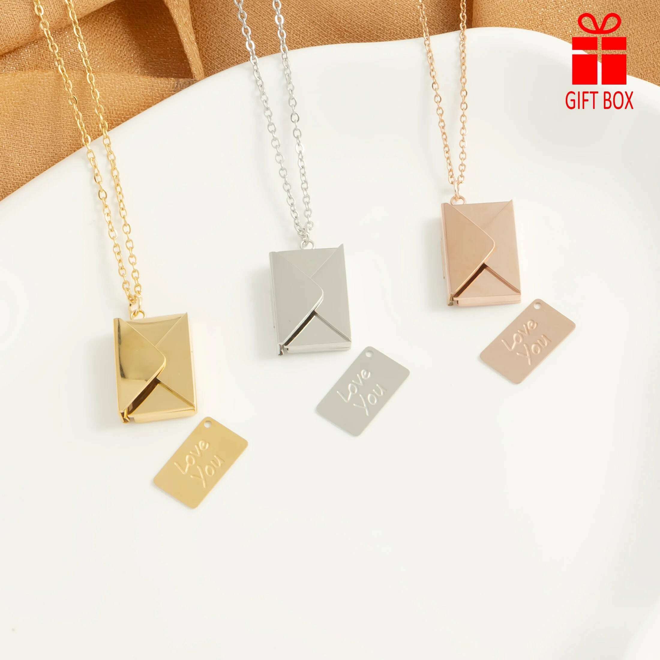 Love Card Envelope Pendant Women's Fashion Valentine's Day Stainless Steel Jewelry Gift Exquisite Gift Box Necklace - KIMLUD