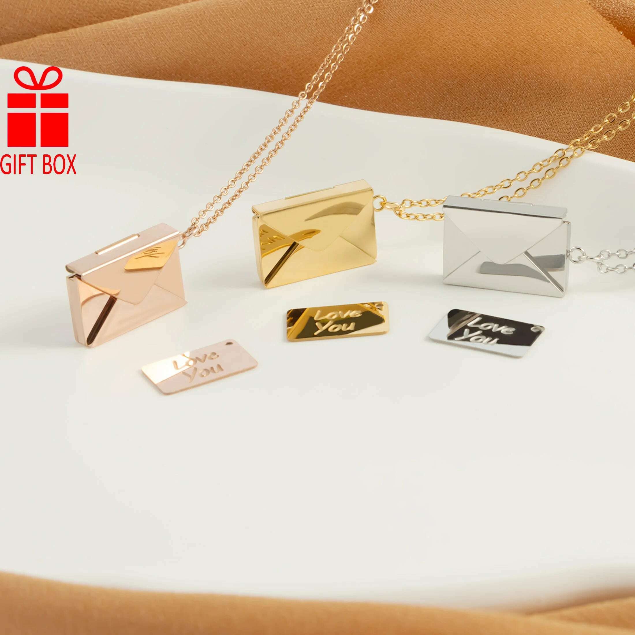 Love Card Envelope Pendant Women's Fashion Valentine's Day Stainless Steel Jewelry Gift Exquisite Gift Box Necklace - KIMLUD