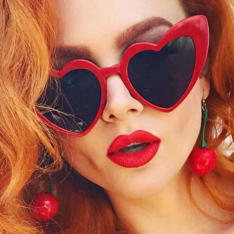 KIMLUD, Love Heart Cat Eye Sunglasses Woman Vintage Christmas Gift Black Pink Red Heart Shape Sun Glasses For Woman Uv400, KIMLUD Womens Clothes