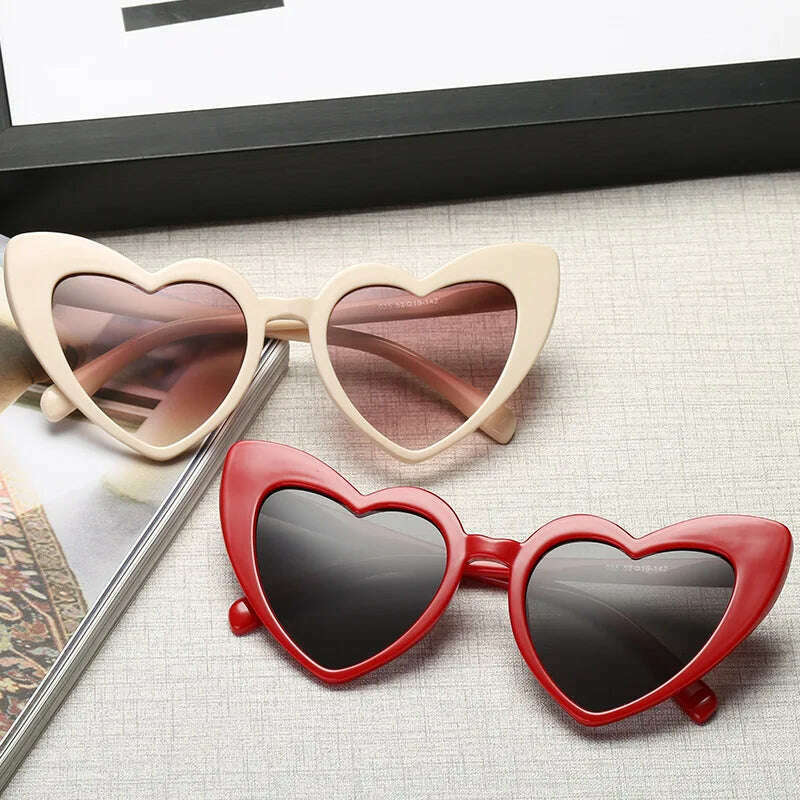 KIMLUD, Love Heart Cat Eye Sunglasses Woman Vintage Christmas Gift Black Pink Red Heart Shape Sun Glasses For Woman Uv400, KIMLUD Womens Clothes