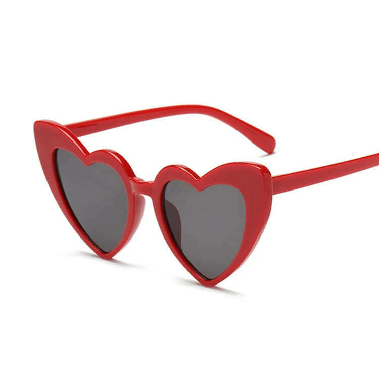 KIMLUD, Love Heart Cat Eye Sunglasses Woman Vintage Christmas Gift Black Pink Red Heart Shape Sun Glasses For Woman Uv400, RedGray, KIMLUD APPAREL - Womens Clothes