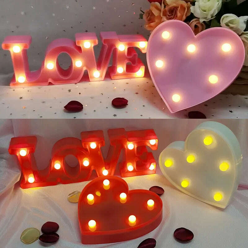 KIMLUD, Love Heart LED Letter Lamp Wedding Romantic Red Pink Night Light Ornament Birthday Christmas Home Decoration Valentines Day Gift, KIMLUD Womens Clothes