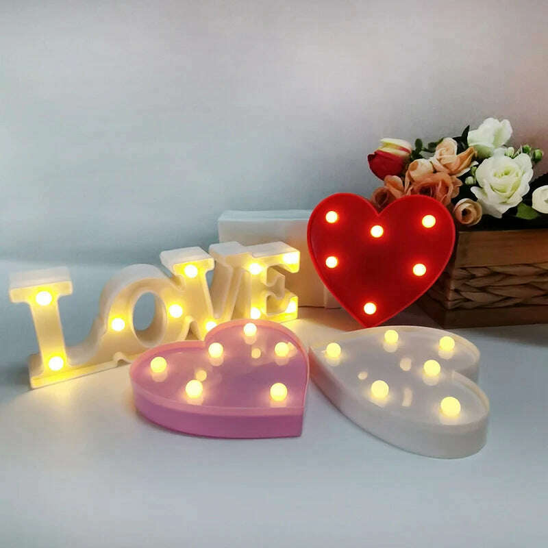 KIMLUD, Love Heart LED Letter Lamp Wedding Romantic Red Pink Night Light Ornament Birthday Christmas Home Decoration Valentines Day Gift, KIMLUD Womens Clothes