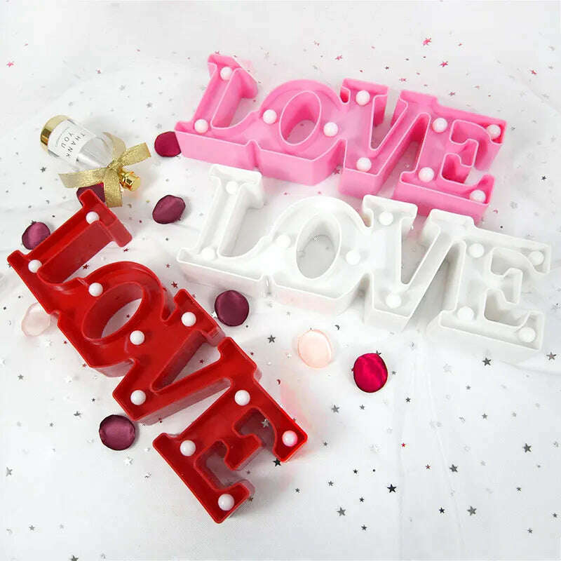 KIMLUD, Love Heart LED Letter Lamp Wedding Romantic Red Pink Night Light Ornament Birthday Christmas Home Decoration Valentines Day Gift, KIMLUD Womens Clothes