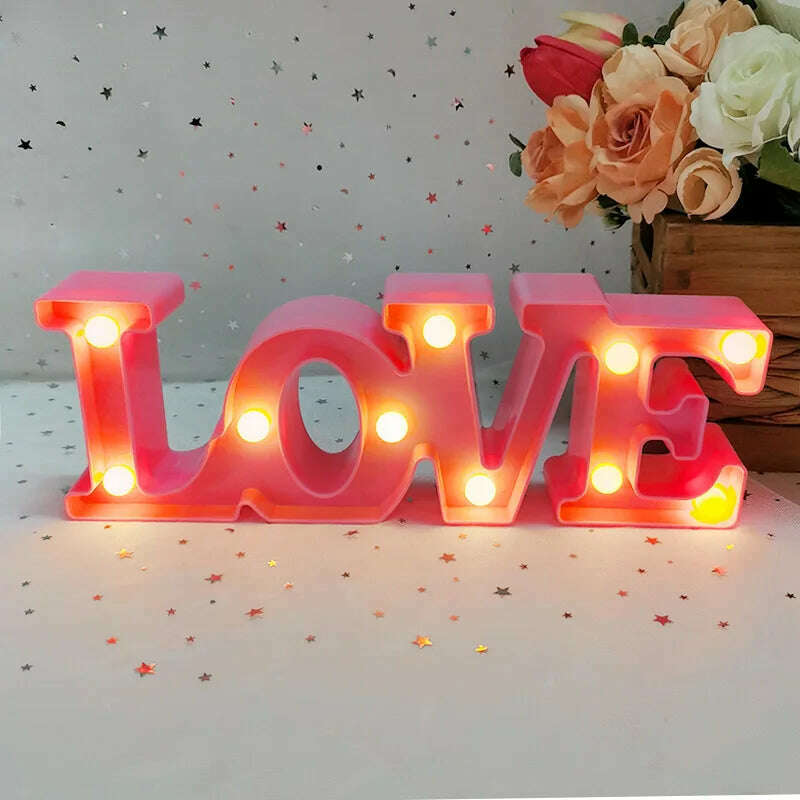 KIMLUD, Love Heart LED Letter Lamp Wedding Romantic Red Pink Night Light Ornament Birthday Christmas Home Decoration Valentines Day Gift, B03, KIMLUD APPAREL - Womens Clothes