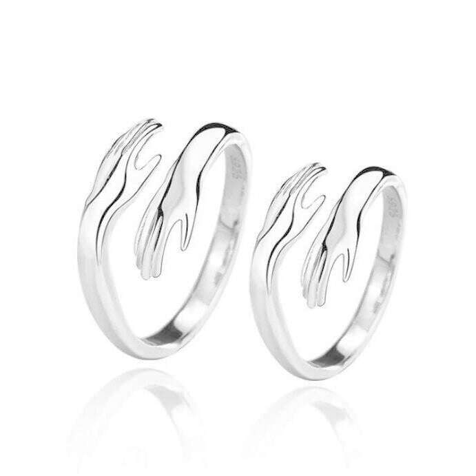 KIMLUD, Love Hug Couple Rings Adjustable Opening Ring Fashion Women Men Punk Steel Open Ring Lover Jewelry Anniversary Gifts Friends, 2pcs, KIMLUD APPAREL - Womens Clothes