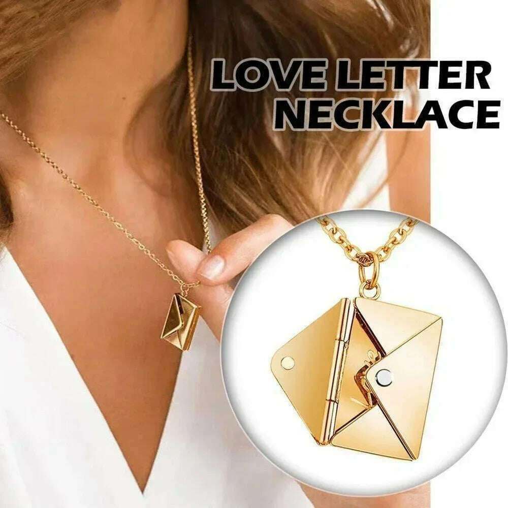 KIMLUD, Love Letter Envelope Pendant Necklace Customized Stainless Steel Jewelry Confession Love You for Valentine Day Mother Day Gift, KIMLUD Womens Clothes