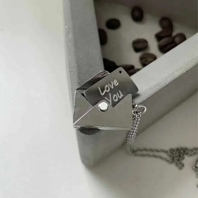 KIMLUD, Love Letter Envelope Pendant Necklace Customized Stainless Steel Jewelry Confession Love You for Valentine Day Mother Day Gift, KIMLUD Womens Clothes