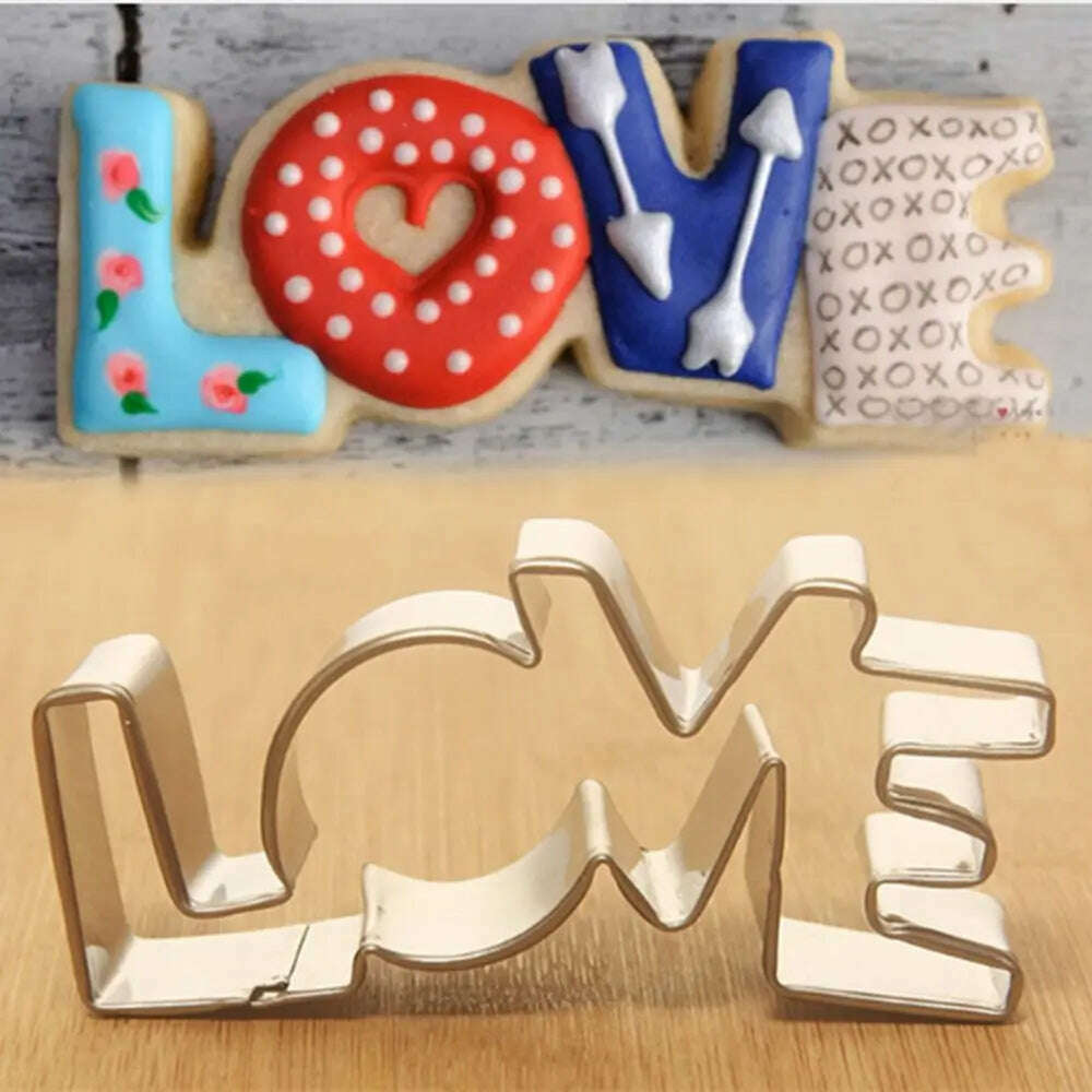 LOVE Letter Shape Forms For Biscuit Mold Lover Series Design Stainless Steel Cookie Cutter Bakeware Pastry Confectionery Tools - KIMLUD