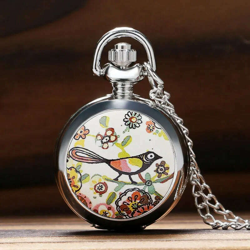 KIMLUD, Lucky Colorful Painting Drawing Cute Bird Small Size Quartz Pocket Watch Womens Lady Girl Beautiful Necklace Pendant Chian Gifts, Default Title, KIMLUD APPAREL - Womens Clothes