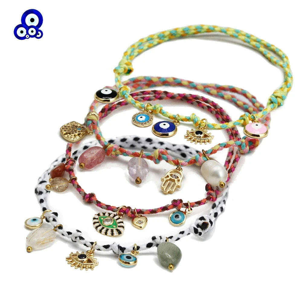 KIMLUD, Lucky Eye Colorful Braided Bracelet Adjustable Rope Turkish Evil Eye Charm Tassel Bracelet for Women Girls Men Jewelry BE1010, KIMLUD Womens Clothes