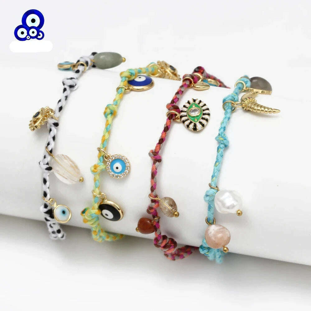 Lucky Eye Colorful Braided Bracelet Adjustable Rope Turkish Evil Eye Charm Tassel Bracelet for Women Girls Men Jewelry BE1010 - KIMLUD