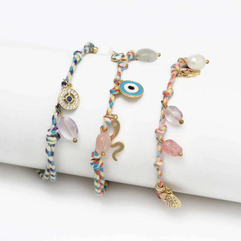 Lucky Eye Colorful Braided Bracelet Adjustable Rope Turkish Evil Eye Charm Tassel Bracelet for Women Girls Men Jewelry BE1010 - KIMLUD