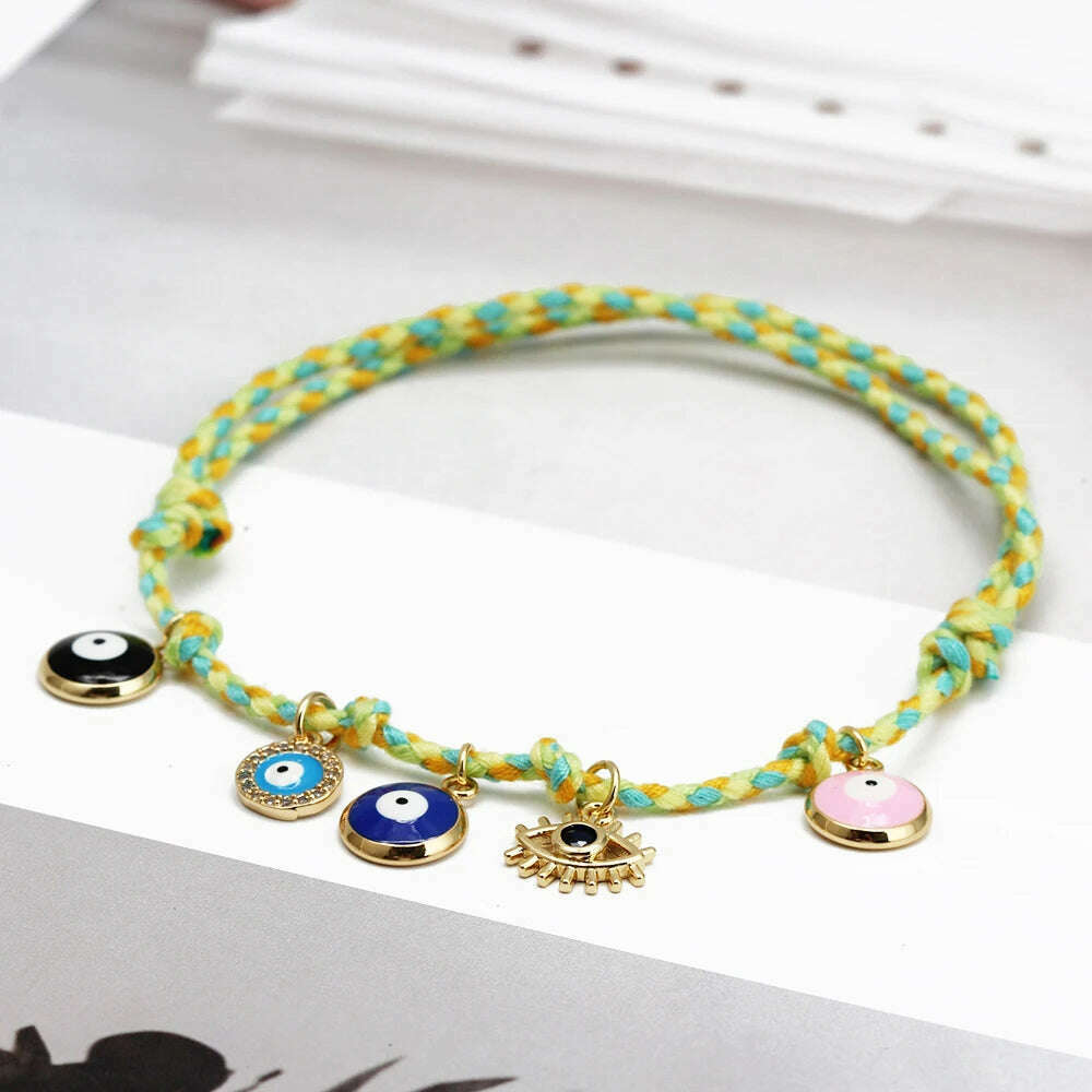 Lucky Eye Colorful Braided Bracelet Adjustable Rope Turkish Evil Eye Charm Tassel Bracelet for Women Girls Men Jewelry BE1010 - KIMLUD