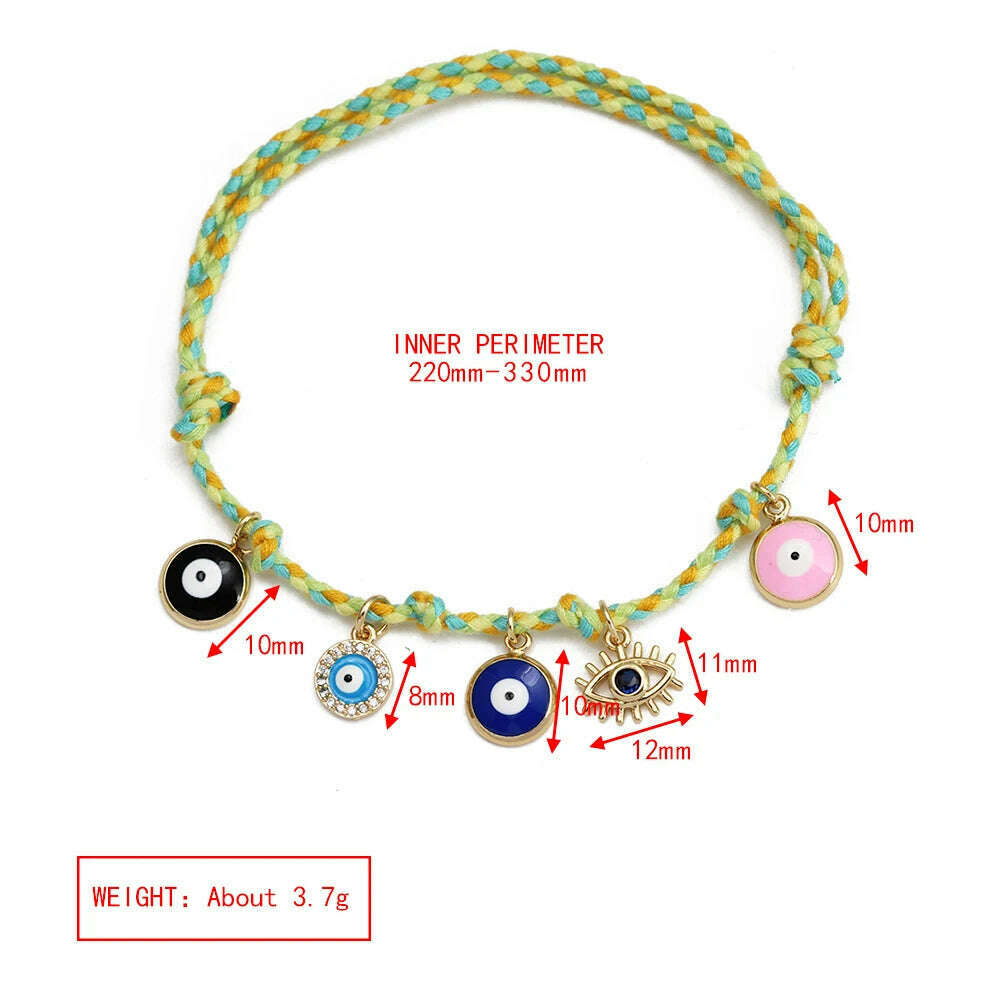 Lucky Eye Colorful Braided Bracelet Adjustable Rope Turkish Evil Eye Charm Tassel Bracelet for Women Girls Men Jewelry BE1010 - KIMLUD