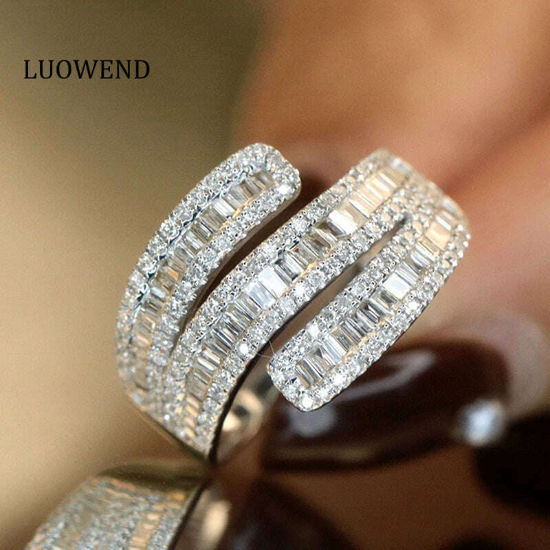 KIMLUD, LUOWEND 18K White Gold Rings Fashion Creative Design 0.90carat Real Natural Diamond Ring for Women Cocktail Party High Jewelry, 4, KIMLUD APPAREL - Womens Clothes