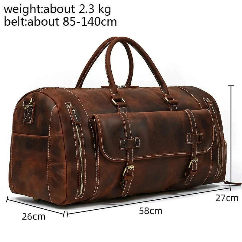 KIMLUD, Luufan Genuine Leather Men's Travel Bag With Shoe Pocket Retro Crazy Horse Leather Big Capacity Luggag Bag Business Trip Handbag, Coffee Brown(58cm) / China, KIMLUD APPAREL - Womens Clothes