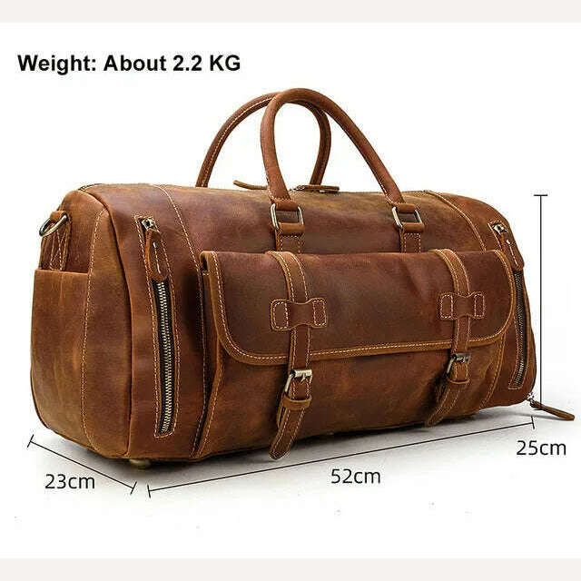 KIMLUD, Luufan Genuine Leather Men's Travel Bag With Shoe Pocket Retro Crazy Horse Leather Big Capacity Luggag Bag Business Trip Handbag, Brown(52cm) / China, KIMLUD APPAREL - Womens Clothes