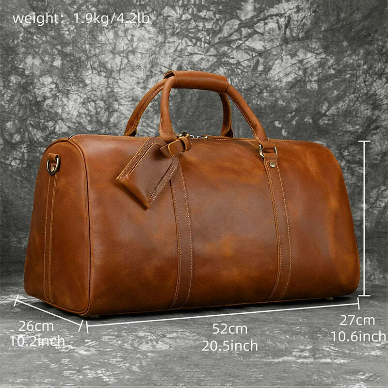 KIMLUD, Luufan Genuine Leather Men's Travel Bag With Shoe Pocket Retro Crazy Horse Leather Big Capacity Luggag Bag Business Trip Handbag, Light brown(52cm) / China, KIMLUD APPAREL - Womens Clothes