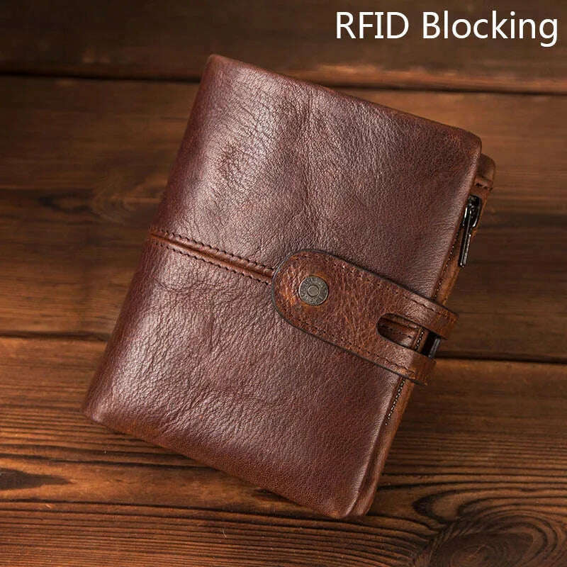 Luufan RFID Blocking Men Wallets Crazy Horse Leather Short Coin Purse Hasp Design Wallet Cow Leather Clutch Wallets Carteiras - KIMLUD