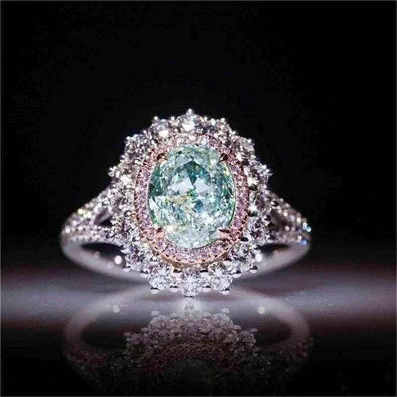 Luxurious Silver Color Inlaid Pink Zircon Multicolour Stones Rings for Women Shining Engagement Wedding Rings Jewelry - KIMLUD