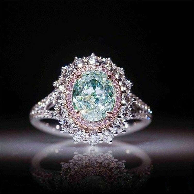 Luxurious Silver Color Inlaid Pink Zircon Multicolour Stones Rings for Women Shining Engagement Wedding Rings Jewelry - KIMLUD