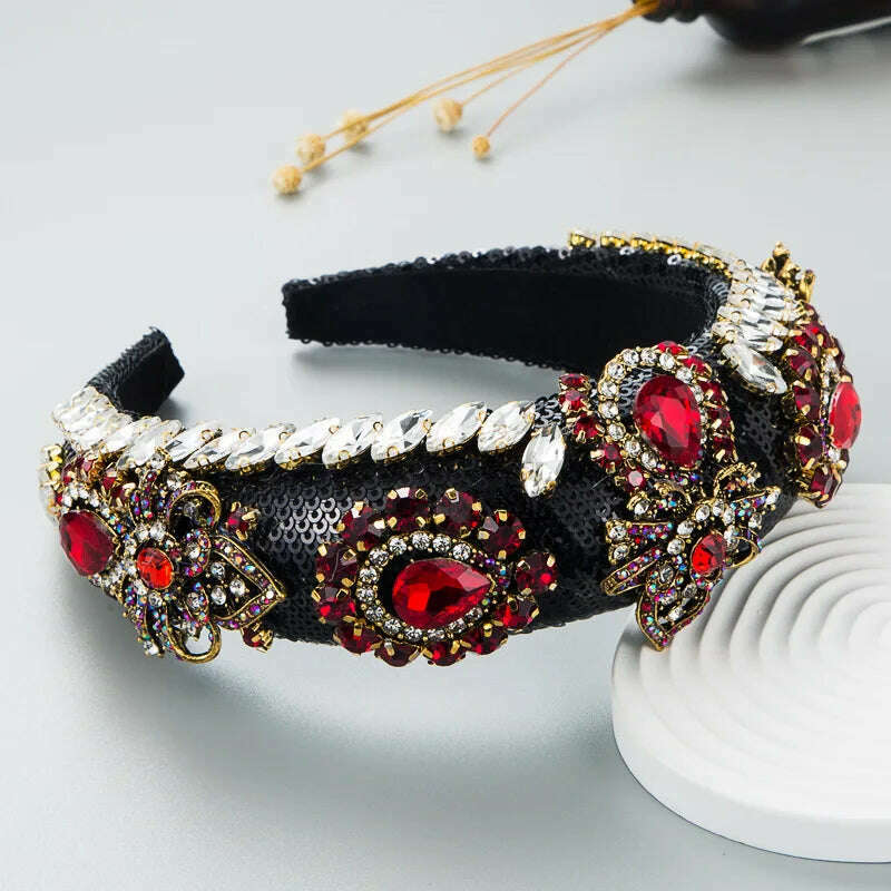 KIMLUD, Luxury Baroque Palace Style Full Rhinestone Headband Hair Accessories Women Thickened Sponge Embroidery Prom Hairband Hair Hoop, KIMLUD Womens Clothes