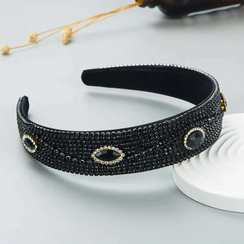 KIMLUD, Luxury Baroque Palace Style Full Rhinestone Headband Hair Accessories Women Thickened Sponge Embroidery Prom Hairband Hair Hoop, F black, KIMLUD APPAREL - Womens Clothes