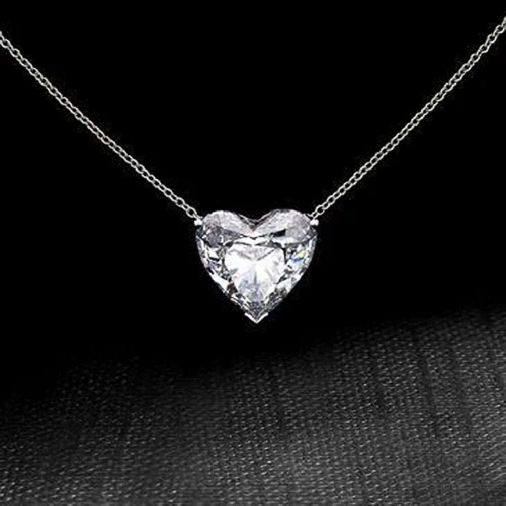 Luxury Big Heart Crystal Rhinestone Pendant Necklace for Women Simple Versatile Female Party Gift Daily Wear Statement Jewelry - KIMLUD