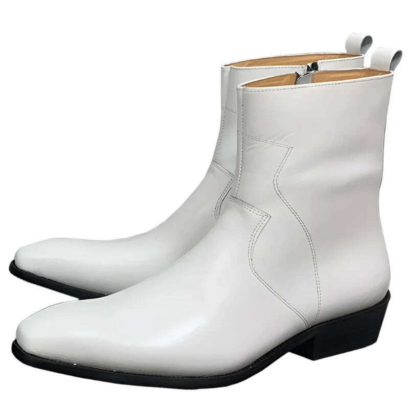 KIMLUD, Luxury Brand Chelsea Boots High Grade Men Calf Boots Slip On Zipper Casual Men Dress Shoes White Black Leather Boots Men, KIMLUD Womens Clothes