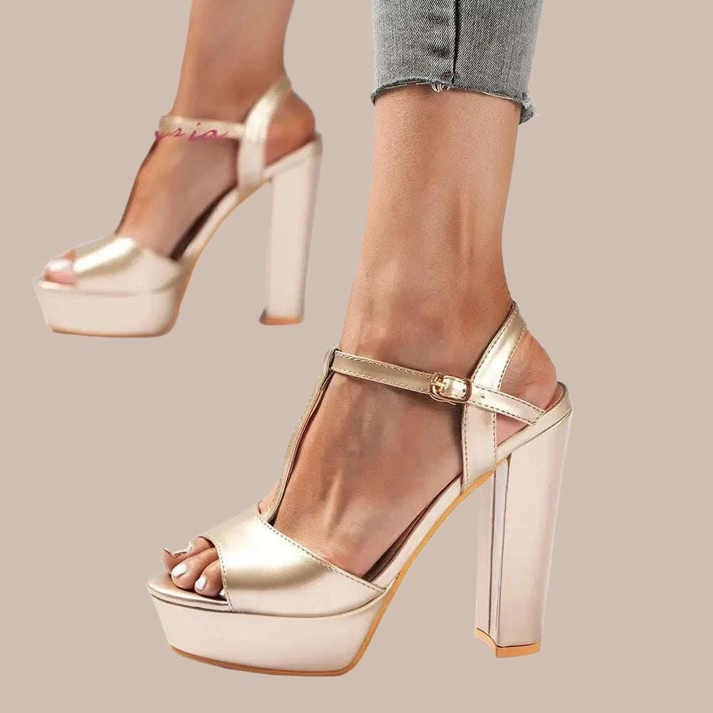 KIMLUD, Luxury Brand New Ladies Platform Summer Sandals Fashion Solid Thick High Heels Womens Sandals 2023 Party Office Sexy Woman Shoes, golid / 6, KIMLUD APPAREL - Womens Clothes