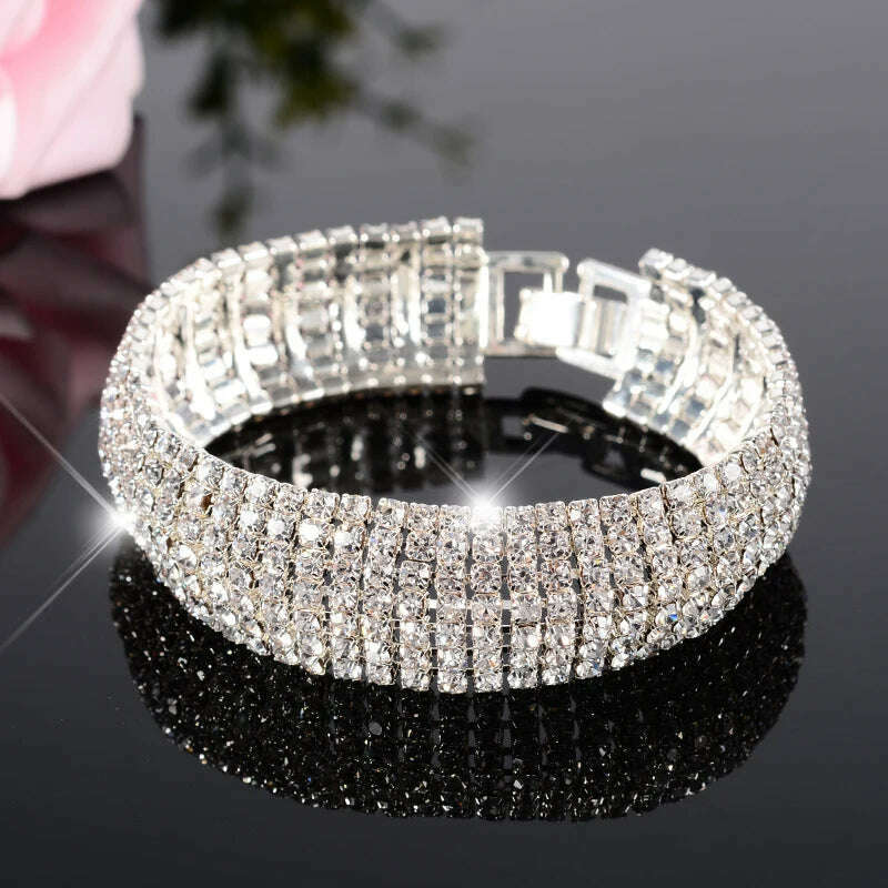 KIMLUD, Luxury Brand Wedding Bracelet Best Selling Products Multi-layer Hand Bracelets Women Silver Color Crystal Charm Bbangle Braslet, KIMLUD Womens Clothes