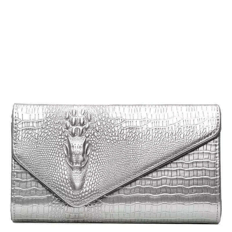 KIMLUD, Luxury Crocodile Bags Women Leather Chain Crossbody Bags For Women New 2023 Brand Handbags Shoulder Bags Messenger Female Clutch, silver, KIMLUD APPAREL - Womens Clothes