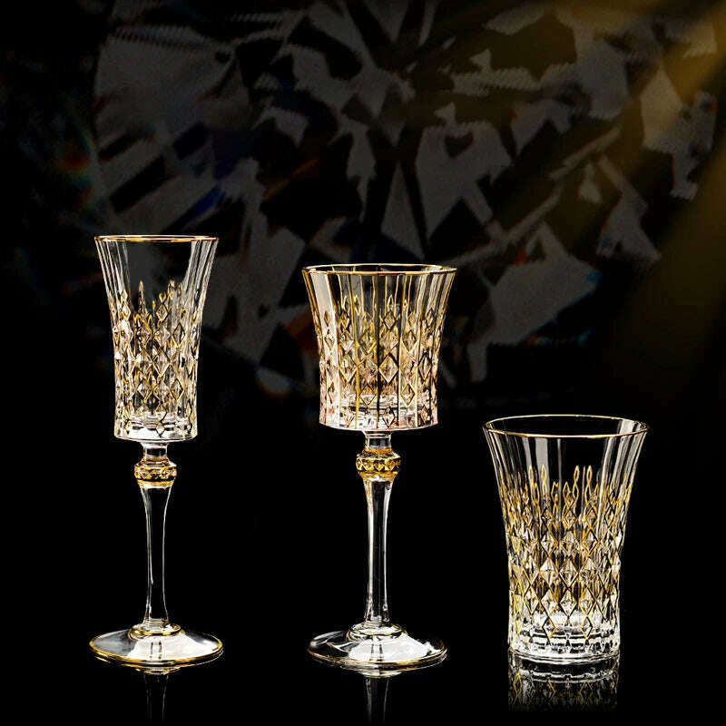 Luxury Crystal Wine Glasses Gold Foil Crystal Shot Glasses Champagne Glasses Wine Goblet Water Cup for Bar Wedding Party Glass - KIMLUD