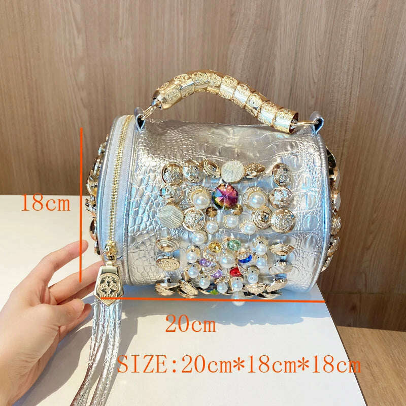 luxury Designer Handbag for women purses and handbag Handmade Beaded Pillow Bag Casual silver bucket Messenger shoulder Bag - KIMLUD