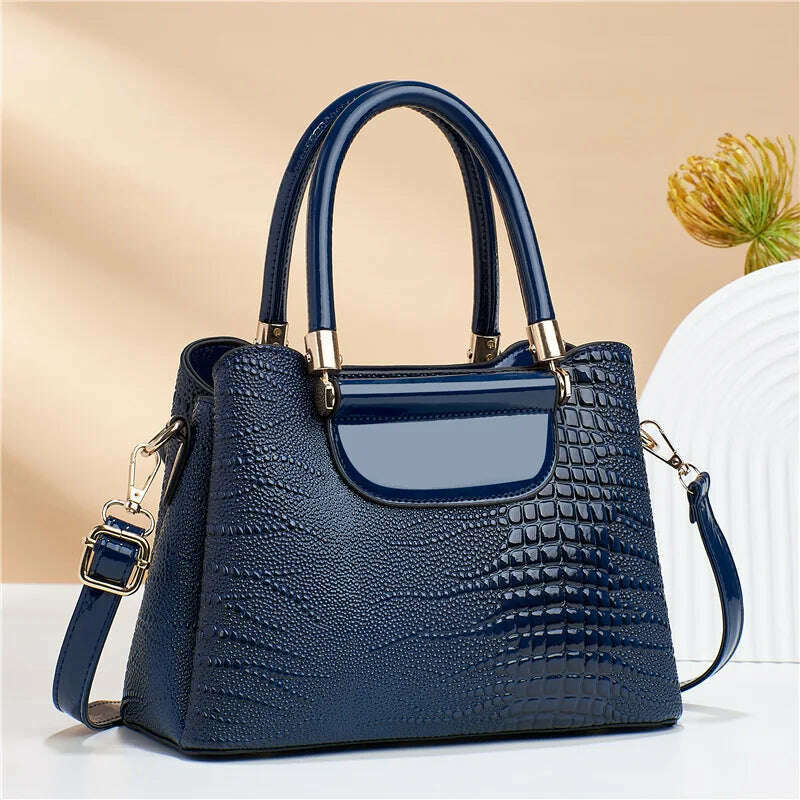 KIMLUD, Luxury Fashion Commuting Single-Shoulder Crossbody Bag Crocodile Pattern Leather Women's Handbags Retro Casual Storage Satchel, Blue, KIMLUD APPAREL - Womens Clothes