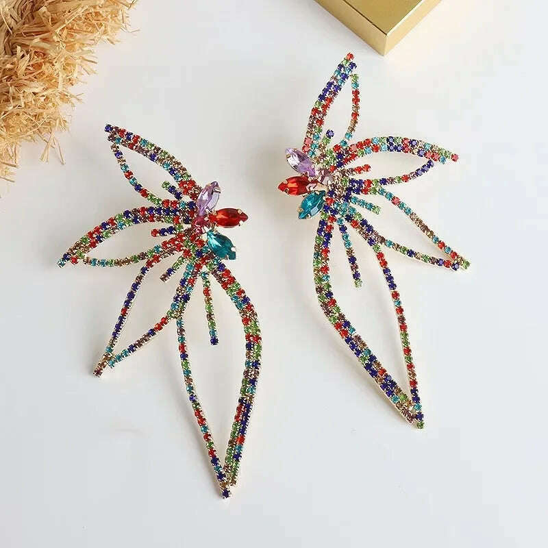 Luxury Fashion Exaggerated Zircon Maple Leaf Flower Stud Earrings for Women Personality Statement Jewelry Gift pendientes mujer - KIMLUD