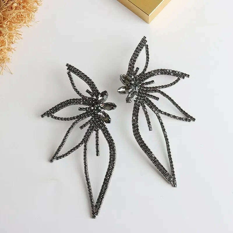 KIMLUD, Luxury Fashion Exaggerated Zircon Maple Leaf Flower Stud Earrings for Women Personality Statement Jewelry Gift pendientes mujer, black, KIMLUD APPAREL - Womens Clothes