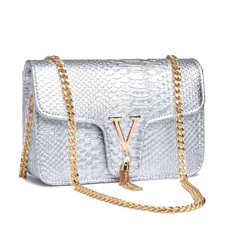 KIMLUD, Luxury Handbags Women's Bags Brand Fashion V Chain Shoulder Crossbody Bags For Women Sac A Main Femme De Marque Luxe Cuir 2023, silver, KIMLUD APPAREL - Womens Clothes