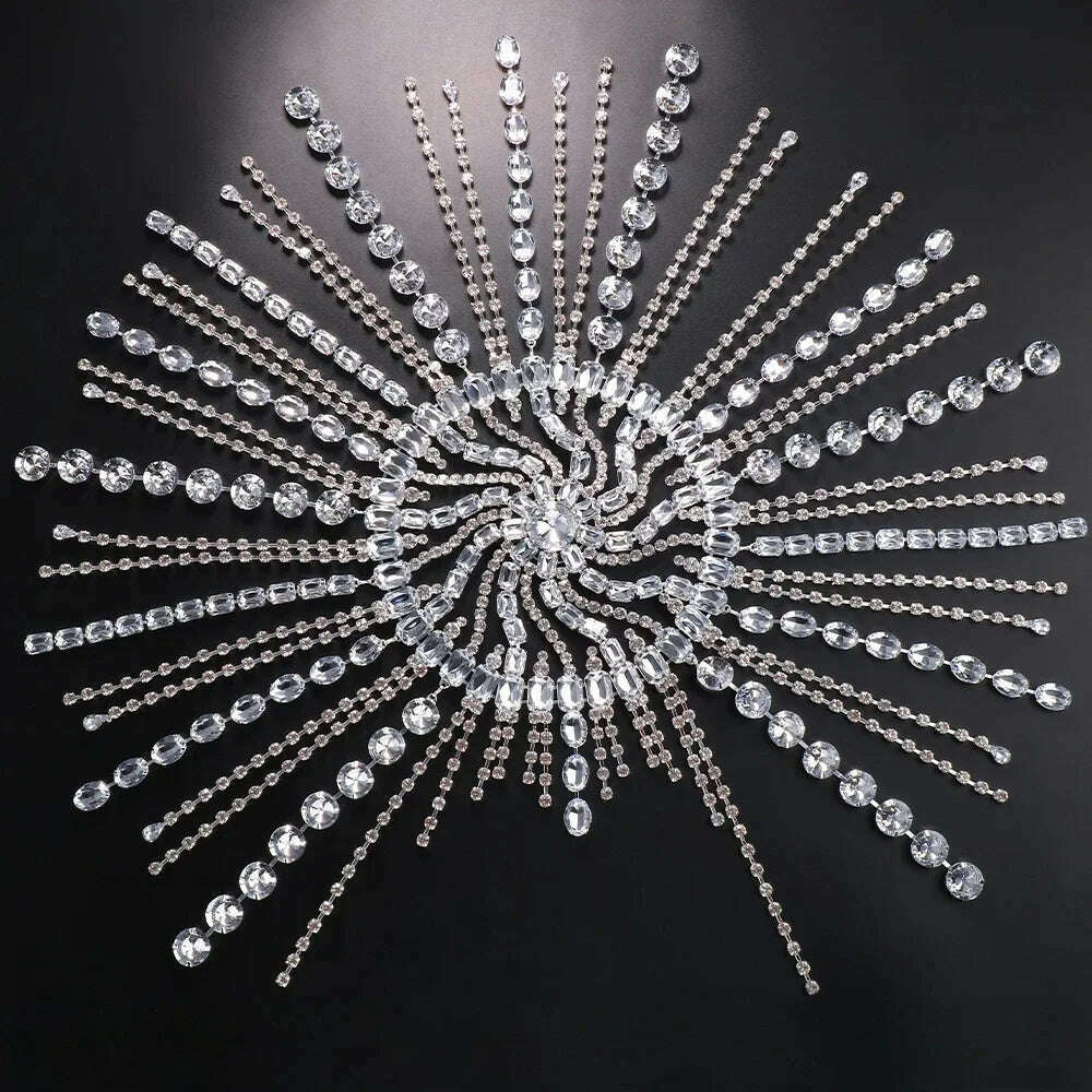 Luxury Hat Jewelry Crystal Square Tassel Hair Chain Bridal Headpiece for Women Rave Accessories Rhinestone Geometric Head Chain - KIMLUD