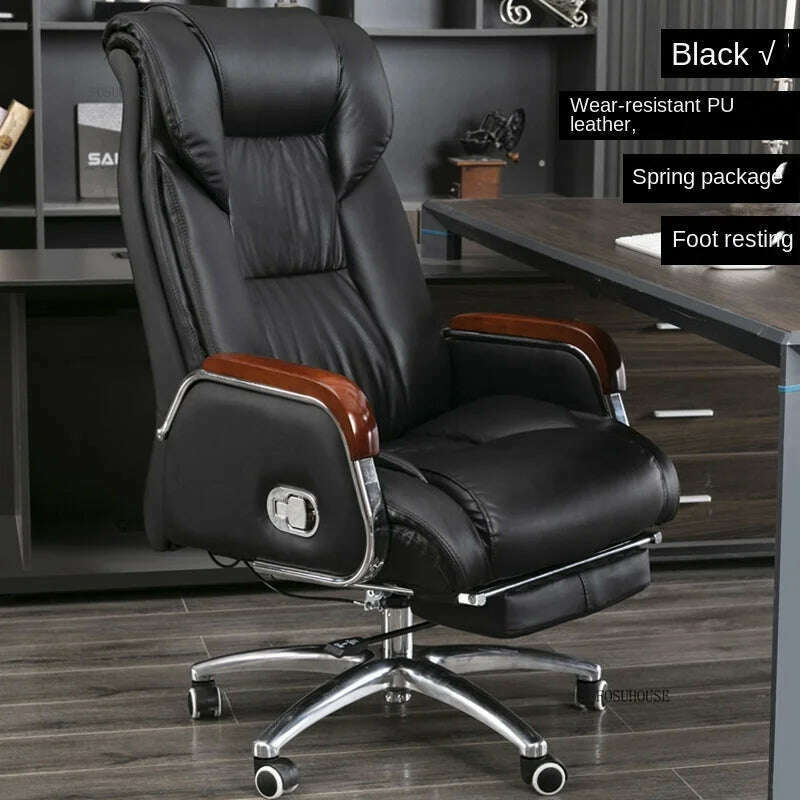 KIMLUD, Luxury High Back Office Chairs with Massage Comfortable Ergonomic Recliner Home Office Boss Chairs High-end Lifting Swivel Chair, black-PU-D, KIMLUD APPAREL - Womens Clothes