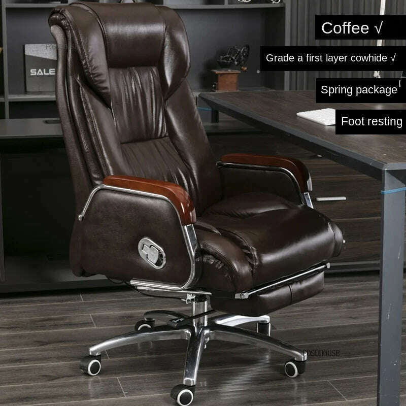 KIMLUD, Luxury High Back Office Chairs with Massage Comfortable Ergonomic Recliner Home Office Boss Chairs High-end Lifting Swivel Chair, coffee-B, KIMLUD APPAREL - Womens Clothes