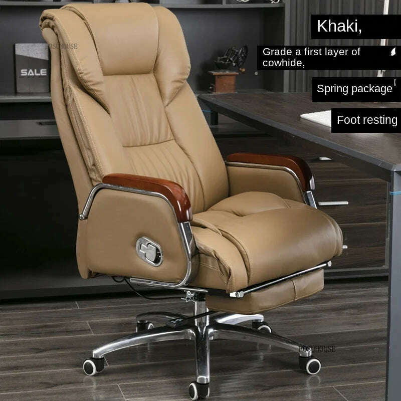 KIMLUD, Luxury High Back Office Chairs with Massage Comfortable Ergonomic Recliner Home Office Boss Chairs High-end Lifting Swivel Chair, Khaki-B, KIMLUD APPAREL - Womens Clothes