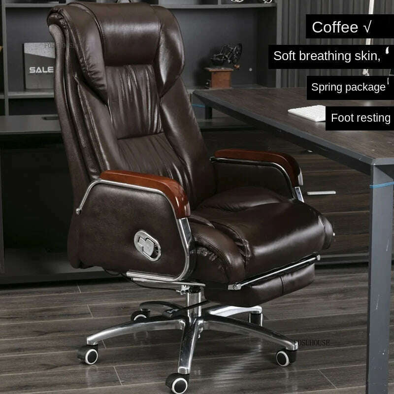 KIMLUD, Luxury High Back Office Chairs with Massage Comfortable Ergonomic Recliner Home Office Boss Chairs High-end Lifting Swivel Chair, Coffee-C, KIMLUD APPAREL - Womens Clothes