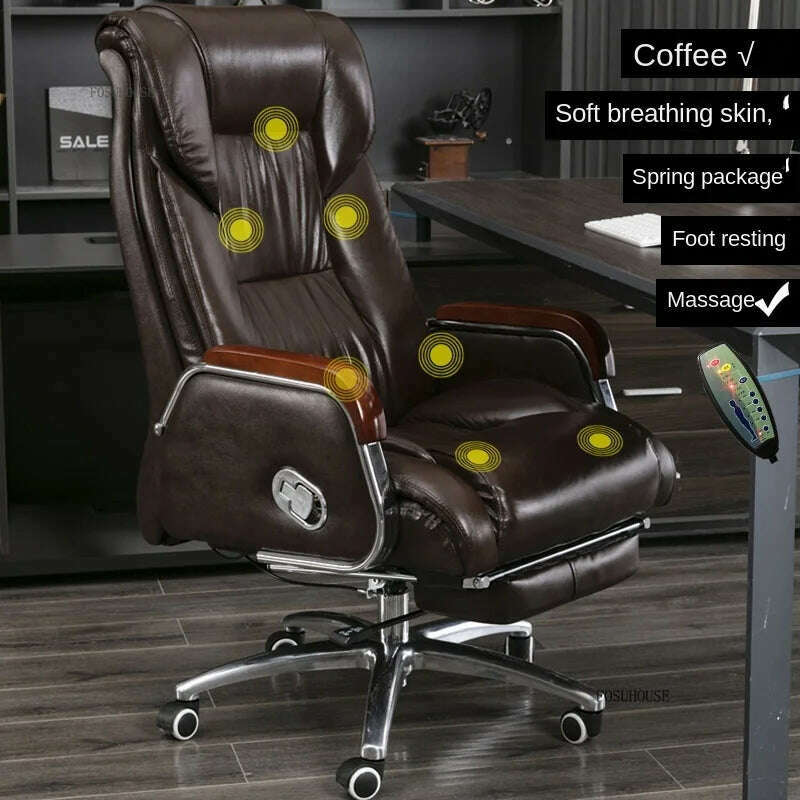 KIMLUD, Luxury High Back Office Chairs with Massage Comfortable Ergonomic Recliner Home Office Boss Chairs High-end Lifting Swivel Chair, Coffee-massage-C, KIMLUD APPAREL - Womens Clothes