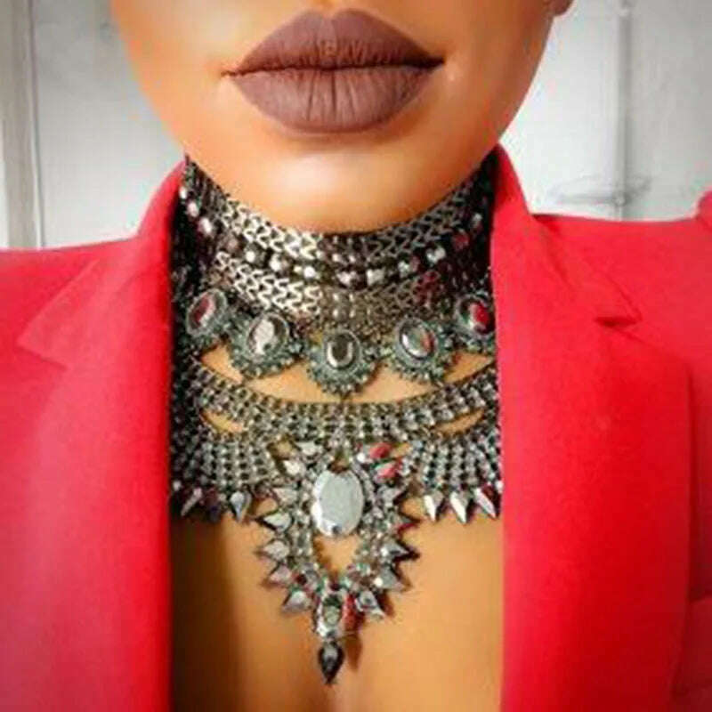 KIMLUD, Luxury Maxi Metal Necklaces Vintage Crystal Choker Party Statement Female Punk Necklace Fashion Wholesale Women Jewelry, KIMLUD Womens Clothes