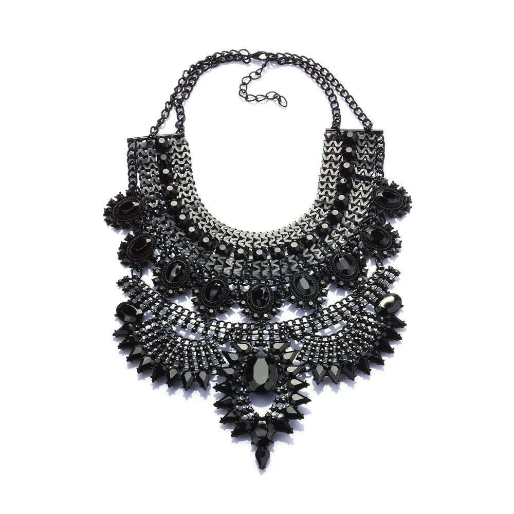 KIMLUD, Luxury Maxi Metal Necklaces Vintage Crystal Choker Party Statement Female Punk Necklace Fashion Wholesale Women Jewelry, black, KIMLUD APPAREL - Womens Clothes