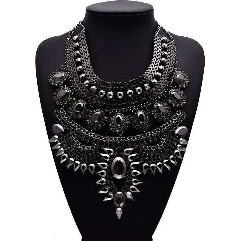 KIMLUD, Luxury Maxi Metal Necklaces Vintage Crystal Choker Party Statement Female Punk Necklace Fashion Wholesale Women Jewelry, grey, KIMLUD APPAREL - Womens Clothes