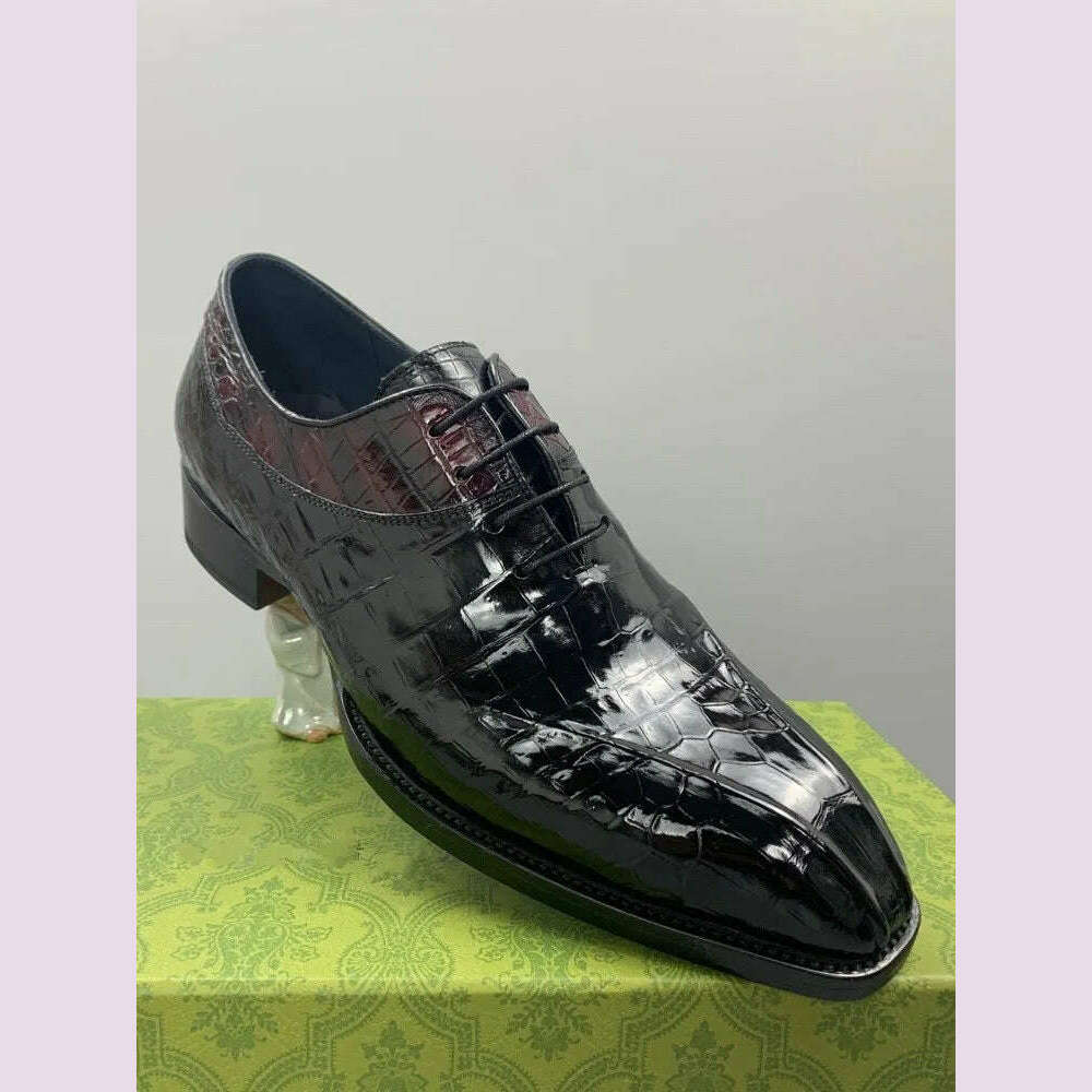 KIMLUD, Luxury Mens Crocodile Genuine Leather Dress Shoes Italian Designer Lace Up Med Heel Mixed Colors Business Man Work Formal Shoes, KIMLUD Womens Clothes